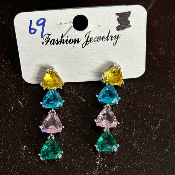 Colored CZ dangle earrings. Pastels. 1 1/2 inches long. Brand new. - Picture 3 of 3